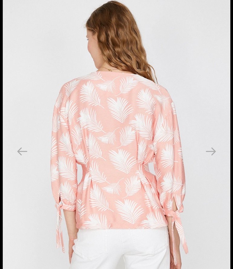 Pembe bel detaylı çiçekli gömlek - Görsel 2