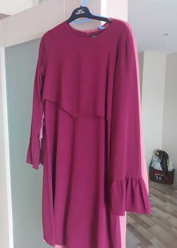 Bordo Uzun Kollu Fırfırlı Midi Tunik