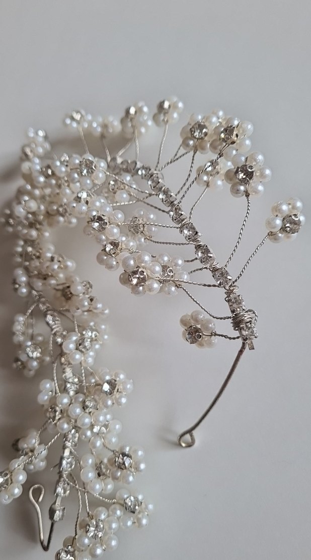 Beyaz Boncuklu Kadın Saç Aksesuarı - Görsel 2
