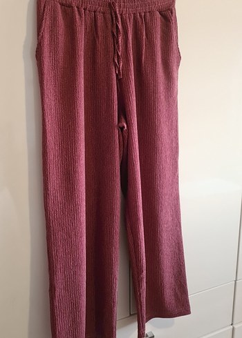 Kadın Bordo Keten Piliseli Bol Kesim Pantolon - Görsel 2