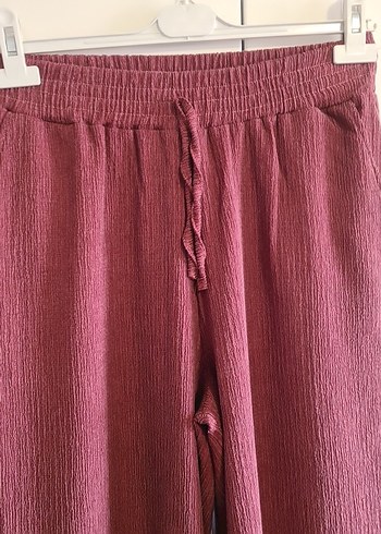 Kadın Bordo Keten Piliseli Bol Kesim Pantolon - Görsel 3