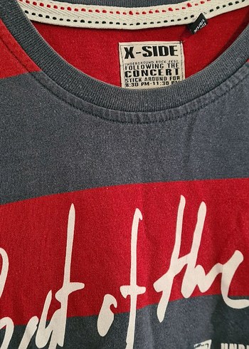 Rock Punk Tarzı Kırmızı Gri Çizgili Erkek Tişört - Görsel 2