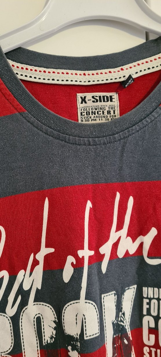 Rock Punk Tarzı Kırmızı Gri Çizgili Erkek Tişört - Görsel 2