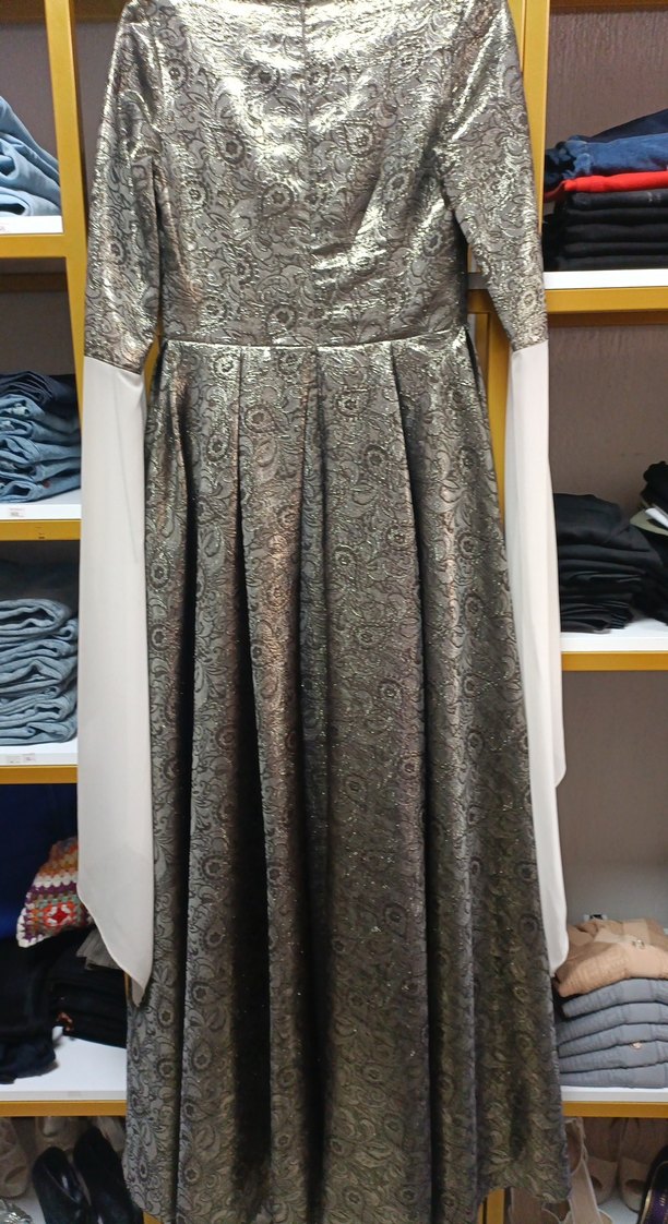 Uzun Vintage Bohem Gri Kadın Elbise - Görsel 4