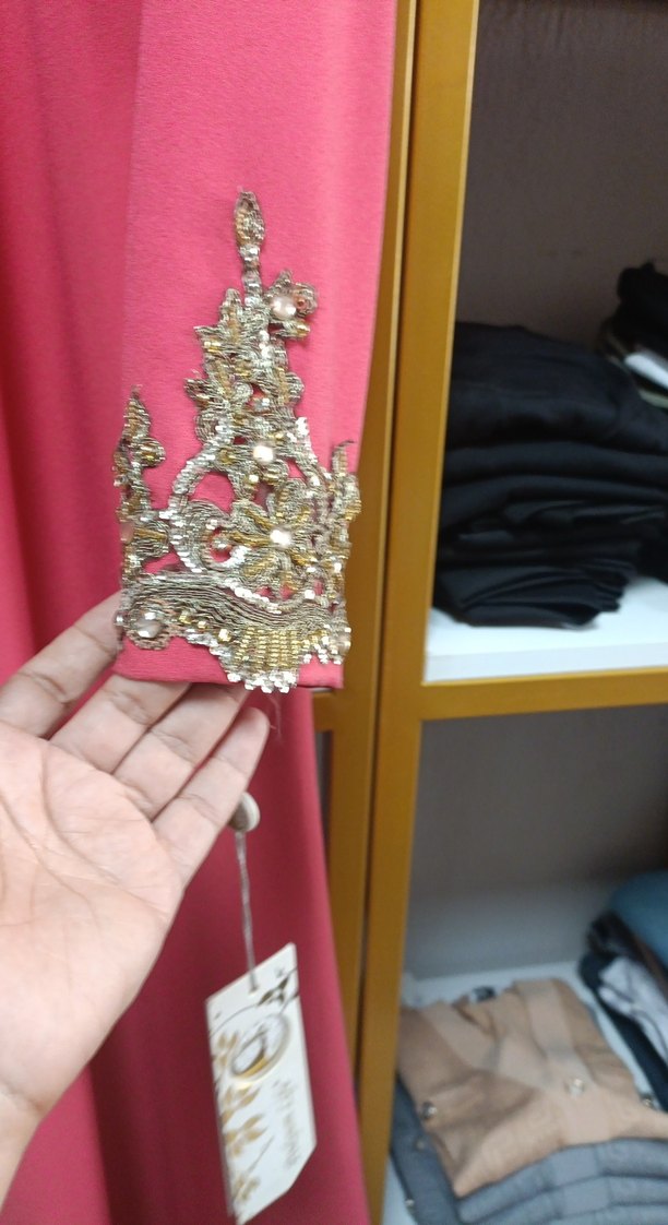 Pembe Nakışlı Uzun Kol Drapeli Kadın Elbise - Görsel 2