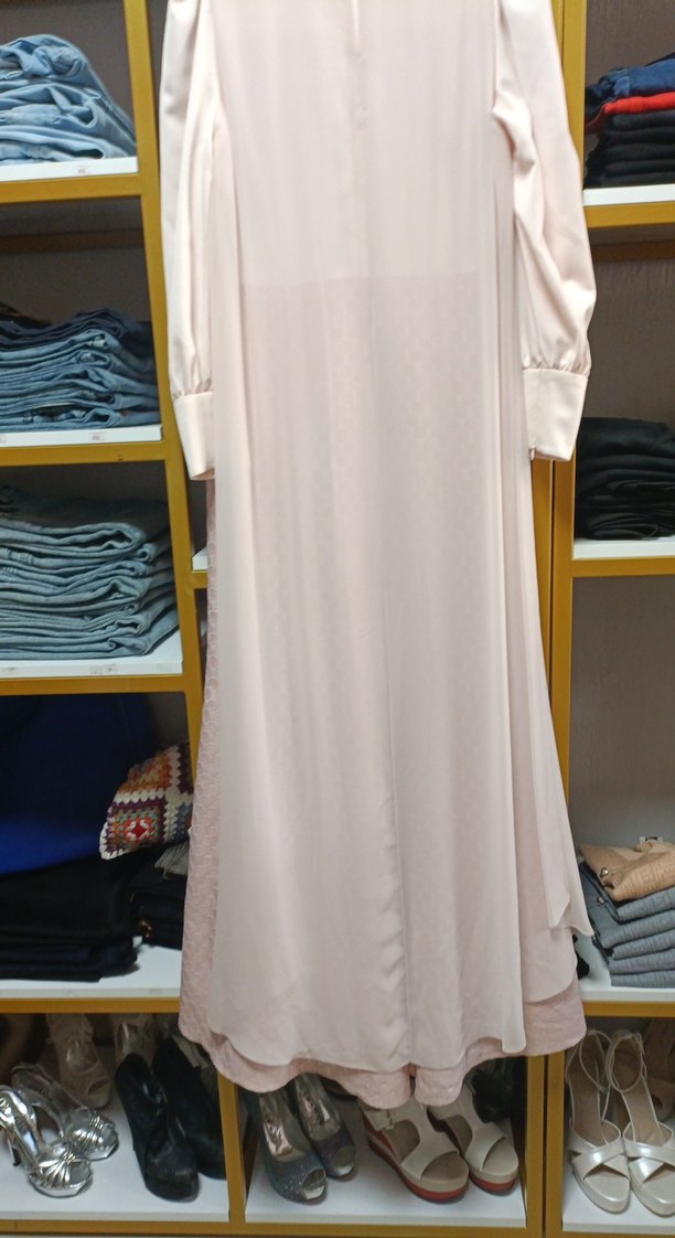 Nakışlı Bej Uzun Elbise - Görsel 3