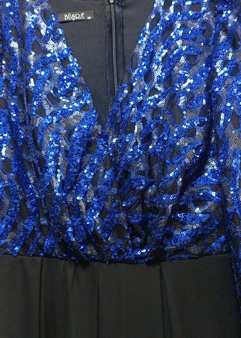 Lacivert Drapeli Uzun Abiye Elbise - Görsel 2