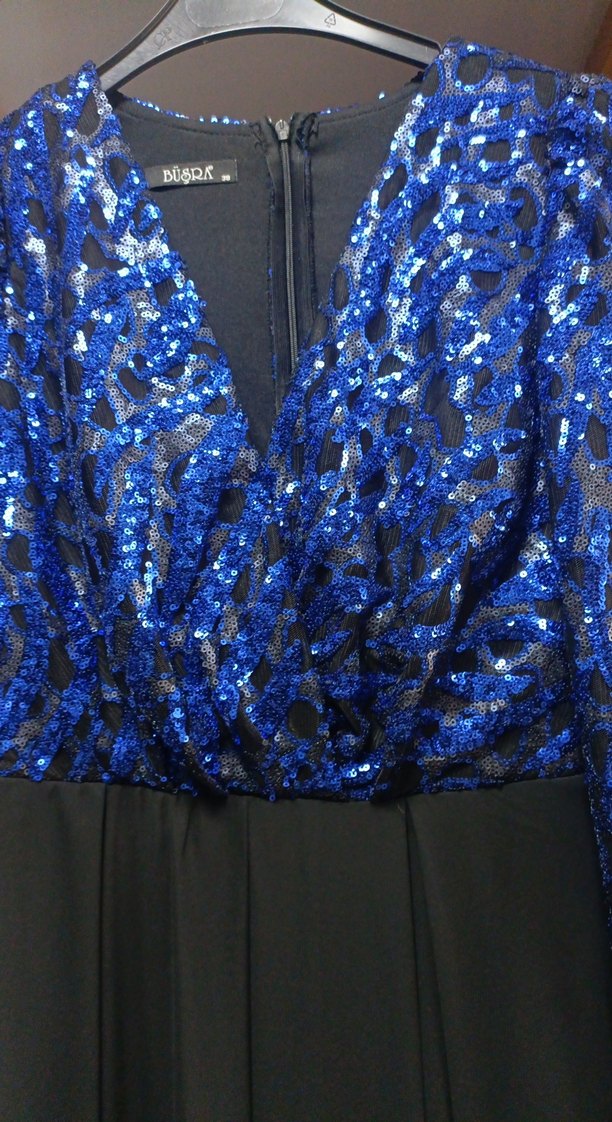 Lacivert Drapeli Uzun Abiye Elbise - Görsel 2