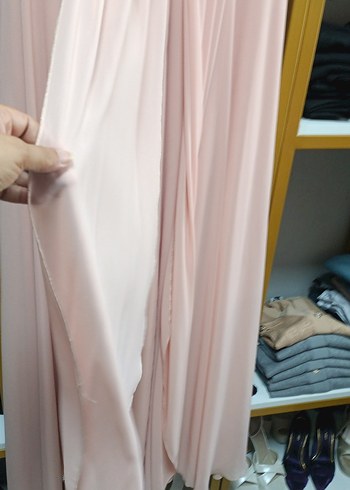 44 Beden Pudra Pembe Drape Detaylı Uzun Abiye Elbise