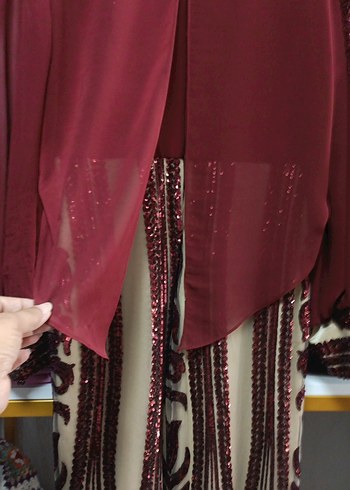 Bordo Nakışlı Uzun Bohem Elbise - Görsel 3