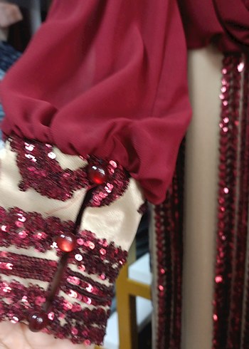 Bordo Nakışlı Uzun Bohem Elbise - Görsel 2