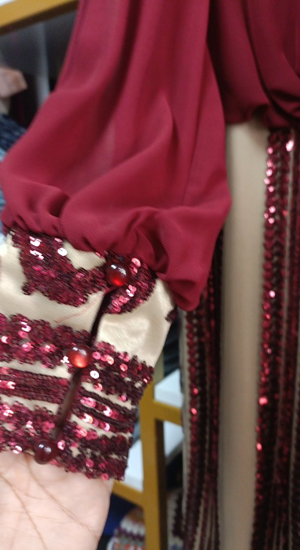 Bordo Nakışlı Uzun Bohem Elbise - Görsel 2