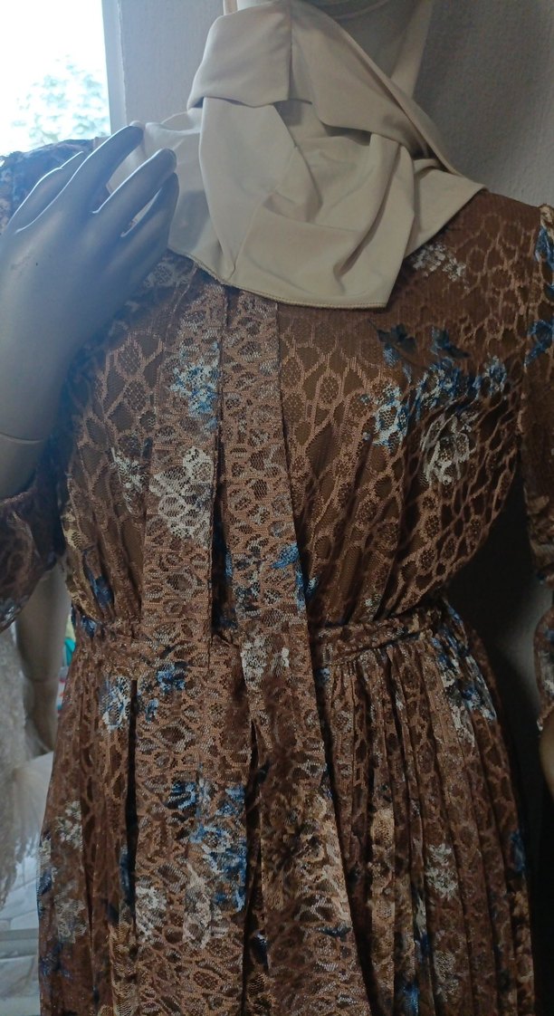 Bohem Uzun Kahverengi Piliseli Elbise - Görsel 2