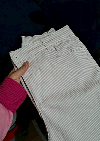 Pembe beyaz çizgili pantolon - Görsel 3