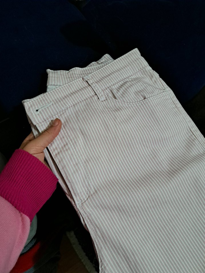 Pembe beyaz çizgili pantolon - Görsel 3