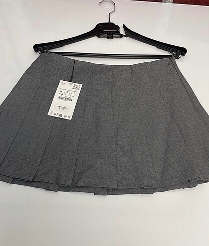 Zara duble gri pileli kısa etek