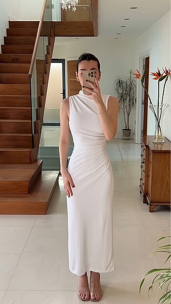 Zara Zara beyaz drapeli elbise