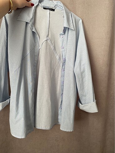Trendyol & Milla Mavi çizgili oversize gömlek