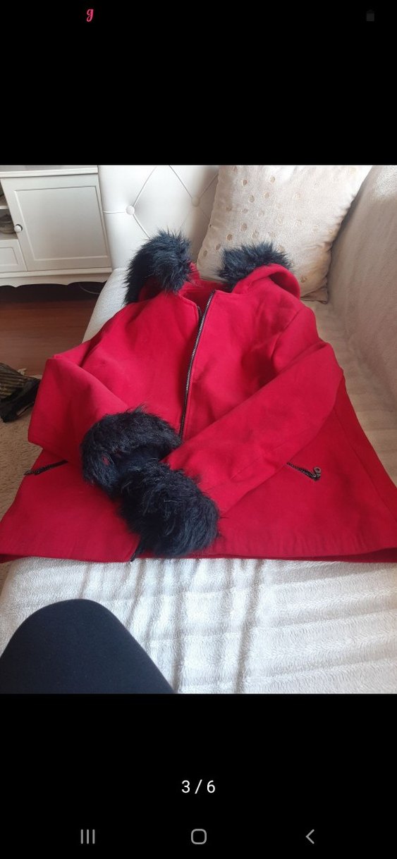 Kürklü Kapüşonlu Kırmızı Midi Kaban - Görsel 4