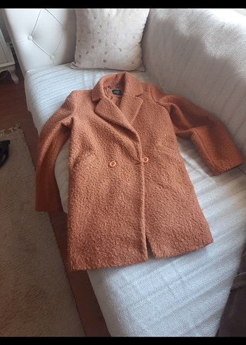 Örgü Detaylı Kahverengi Kadın Midi Kaban - Görsel 4