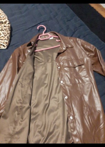 Düğmeli Kahverengi Kadın Deri Ceket - Görsel 2