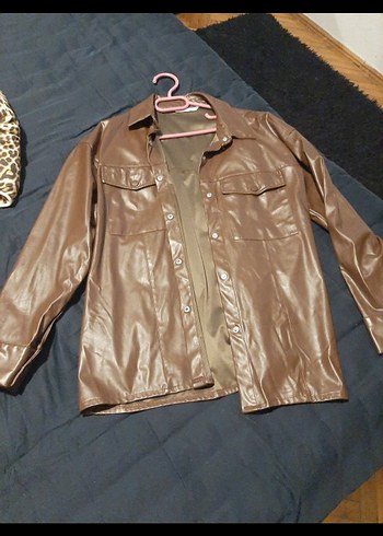 Düğmeli Kahverengi Kadın Deri Ceket - Görsel 4