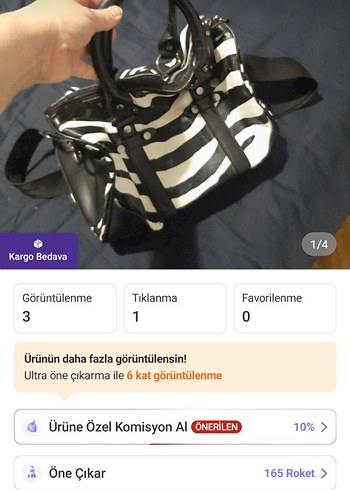 Zebra Desenli Siyah Deri Kadın Çanta - Görsel 5