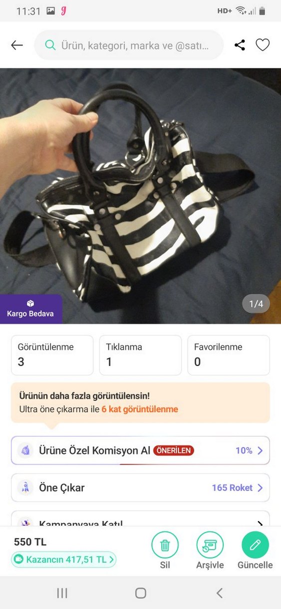Zebra Desenli Siyah Deri Kadın Çanta - Görsel 5