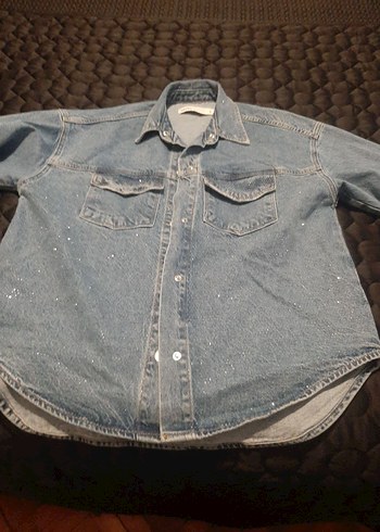 Kadın Mavi Denim Ceket, Düğmeli, Salaş Kesim - Görsel 3