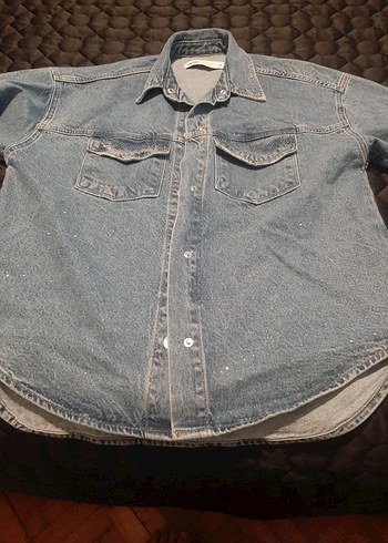 Kadın Mavi Denim Ceket, Düğmeli, Salaş Kesim - Görsel 2