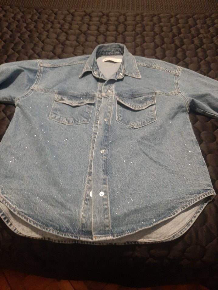 Kadın Mavi Denim Ceket, Düğmeli, Salaş Kesim - Görsel 3