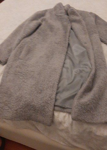 Kadın Gri Midi Boy Kürklü Kaban - Görsel 3