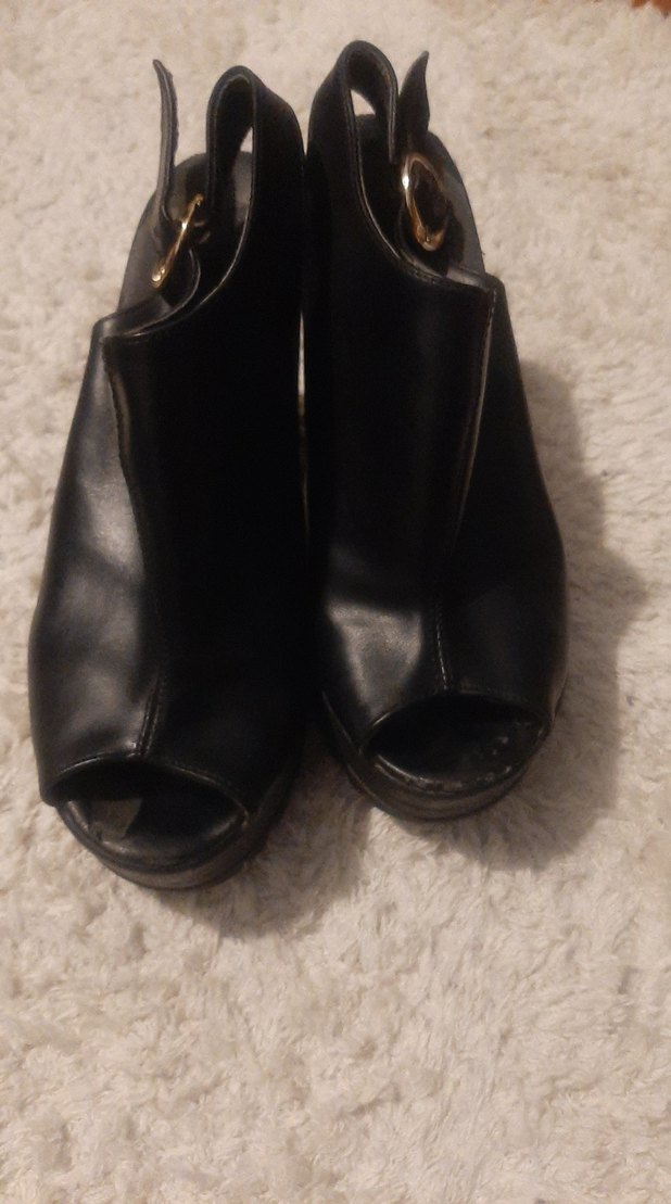 Siyah Deri Kadın Dolgu Topuklu Ayakkabı - Görsel 2