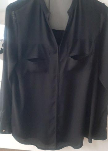 Siyah V Yaka Kadın Gömlek - Görsel 2