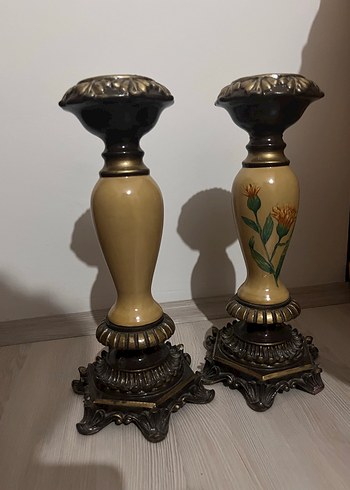 Antica Murrina Bej Renkli Çiçek Desenli Mumluk Çift