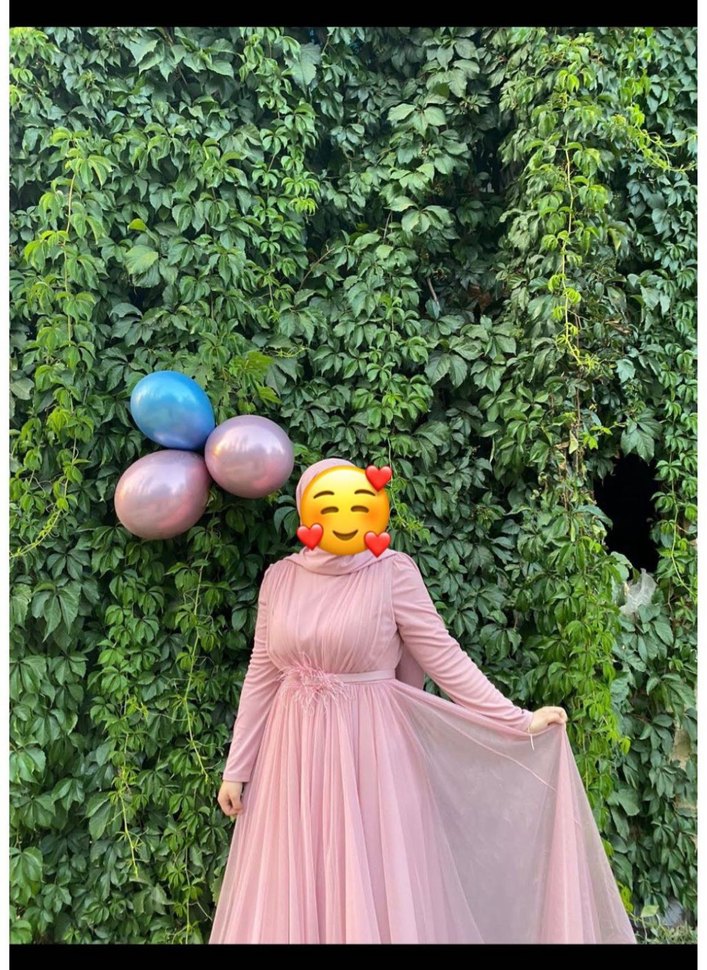 Uzun Pudra Pembe Drapeli Tesettür Abiye - Görsel 2