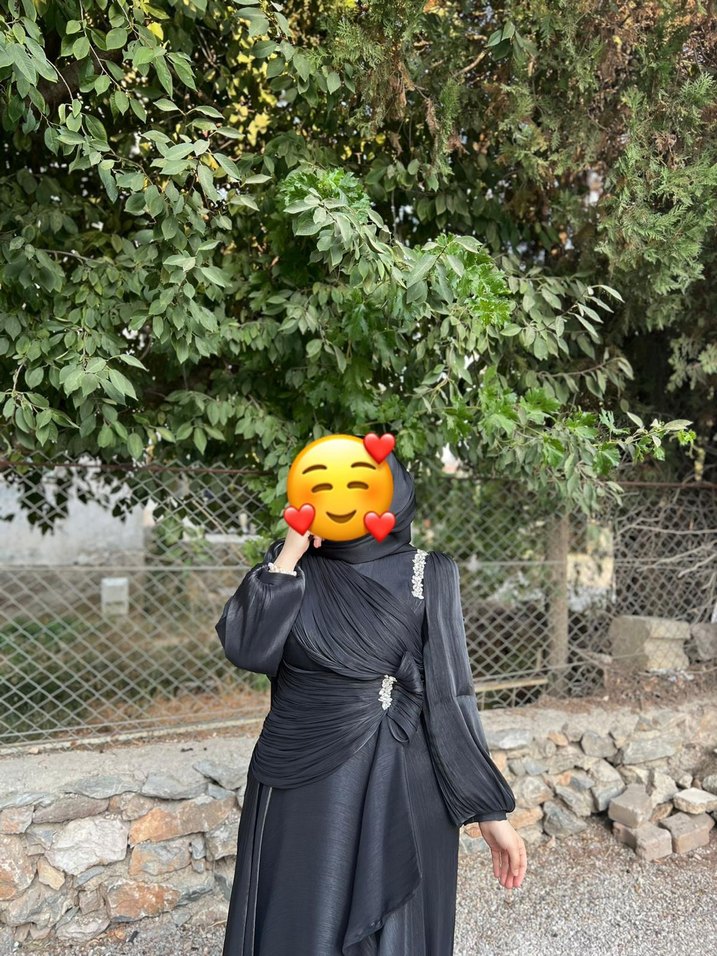 Siyah Drapeli Uzun Abiye Elbise - Görsel 2