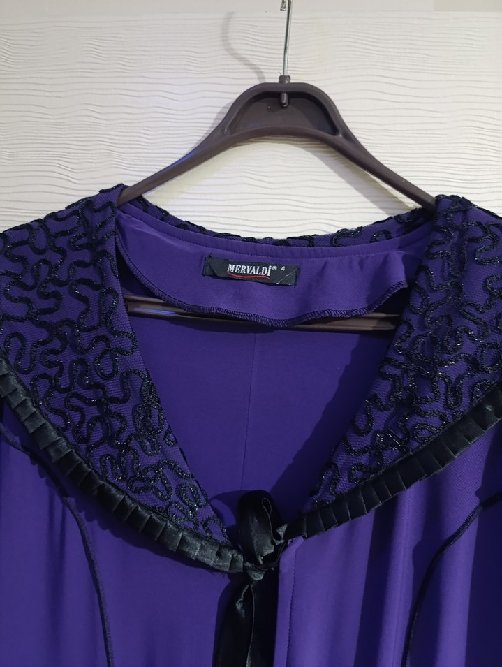 Mor Uzun Kollu  Kadın Elbisesi - Görsel 3