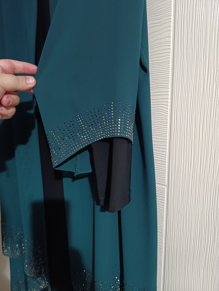 Uzun Kollu, Salaş Kesim Turkuaz Kadın Elbise - Görsel 4