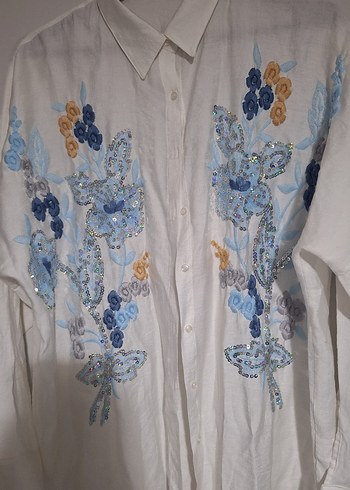 Nakışlı Pamuklu Uzun Kollu Gömlek - Görsel 3