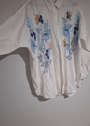 Nakışlı Pamuklu Uzun Kollu Gömlek - Görsel 5