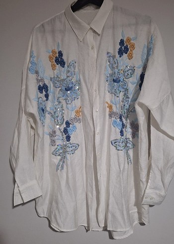 Nakışlı Pamuklu Uzun Kollu Gömlek - Görsel 2