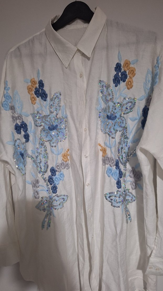 Nakışlı Pamuklu Uzun Kollu Gömlek - Görsel 3