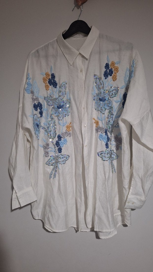 Nakışlı Pamuklu Uzun Kollu Gömlek - Görsel 2