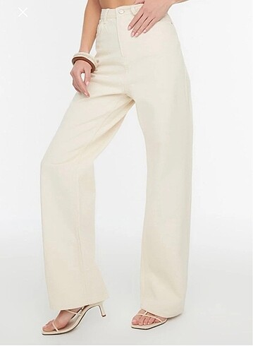 Ekru yüksek bel wide leg jeans