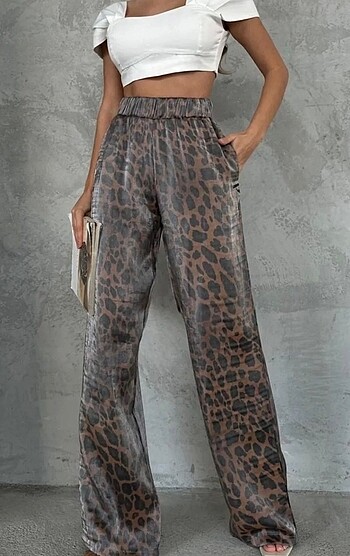 l Beden Yeni leopar lastikli pantolon L