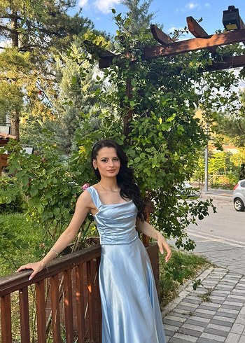 s Beden mavi Renk Drapeli Mavi Uzun Abiye Elbise