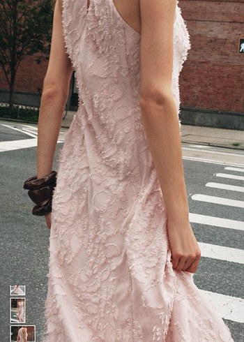 Pudra Pembe Nakışlı Uzun Abiye Elbise - Görsel 2