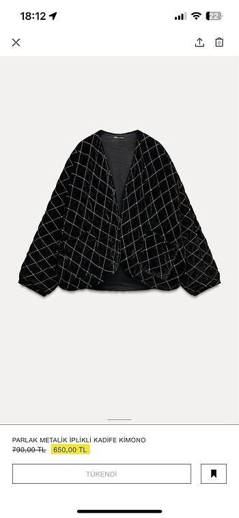 Zara kadife kimono