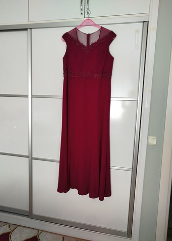 50 Beden bordo Renk Uzun Abiye Elbise